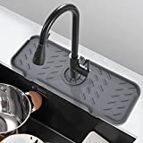 Silicone Faucet Mat for Kitchen Sink, Sink Splash Guard,Faucet Handle Drip Catcher, silicone faucet handle drip catcher tray, VENMATE Keep Drying Kitchen Accessories (Grey (14.6″ x 5.5″))