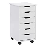 Linon Home Decor Products Corinne Six Drawer Storage, White Wash Rolling Cart