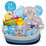 Nikki’s Gift Baskets – Bundle of Joy Deluxe Baby Boy Gift Set with 21-Piece Newborn Essentials, Medium Baby Gift Basket Kit for Expecting Moms, Blue