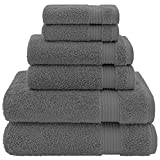 Cotton Paradise, 6 Piece Towel Set, 100% Turkish Cotton Soft Absorbent Towels for Bathroom, 2 Bath Towels 2 Hand Towels 2 Washcloths, Gray