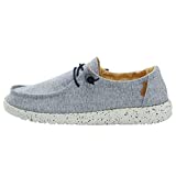Hey Dude Women’s Wendy Chambray White Blue Size 9 | Women’s Shoes | Women’s Lace Up Loafers | Comfortable & Light-Weight