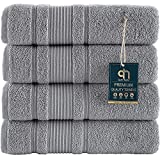 Qute Home 4-Piece Bath Towels Set, 100% Turkish Cotton Premium Quality Towels for Bathroom, Quick Dry Soft and Absorbent Turkish Towel Perfect for Daily Use, Set Includes 4 Bath Towels (Grey)