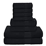 Elvana Home 8 Piece Towel Set 100% Ring Spun Cotton, 2 Bath Towels 27×54, 2 Hand Towels 16×28 and 4 Washcloths 13×13 – Ultra Soft Highly Absorbent Machine Washable Hotel Spa Quality – Black