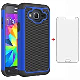 Phone Case for Samsung Galaxy J3 2016/J 3 V/J36V/Sky/Express Prime/Amp Prime with Tempered Glass Screen Protector Cover Hybrid Slim Rugged Cell Accessories Glaxay Sol J3V J36 6 J320V J320A Black Blue