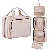 NISHEL 4 Sections Hanging Travel Toiletry Bag Organizer, Large Makeup Cosmetic Case for Bathroom Shower, Pink