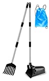 SKYFIELD Pooper Scooper Swivel Bin & Rake Kit, Extendable Metal Dog Poop Scooper Rake with Tray for Large Medium Small Dogs. Compact Storage String Pouch Included