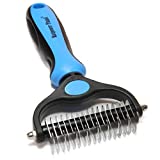 Maxpower Planet Pet Grooming Brush – Double Sided Shedding and Dematting Undercoat Rake Comb for Dogs and Cats,Extra Wide,Blue