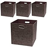 Posprica Storage Basket Bins,13×13 Foldable Storage Boxes Containers for Closet Organizer Shelf Cabinet Bookcase,Thick Fabric Drawer with Shimmer,4pcs,Brown