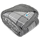 PetAmi Dog Blanket, Plaid Sherpa Dog Blanket | Plush, Reversible, Warm Pet Blanket for Dog Bed, Couch, Sofa, Car (Light Grey, 60×40 Inches)