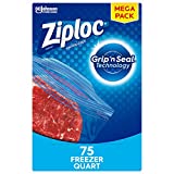 Ziploc Quart Food Storage Freezer Bags, Grip ‘n Seal Technology for Easier Grip, Open, and Close, 75 Count