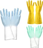 Household Cleaning Gloves, Reusable Dishwashing Cleaning Gloves, Food Grade Non-Slip Household Kitchen Gloves (Pack of 3 pairs)