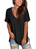 Womens Casual Cute Tops Short Sleeve Summer Shirts Loose Fit High Low Black L