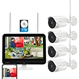 [8CH w. LCD Screen] XMARTO 8CH Wireless Security Camera System with HD Monitor NVR and 2-Way Audio Home Surveillance Cameras(5MP 8CH NVR,1TB Hard Disk and Cloud Storage,Works with Alexa,Plug N Play)