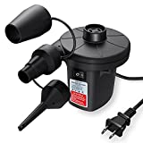 Quick-Fill Electric Air Pump with 3 Nozzles, Portable Inflator/Deflator for Inflatables Air Mattress Bed Couch Pool Floats Toys Swimming Ring Raft AC 110-120V, Black