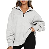 Womens Oversized Sweatshirt Long Sleeve Solid Pullover Quarter Zip Sweater Top Teen Girls Christmas Fall Y2K Clothes