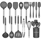 Silicone Cooking Utensil Set,Umite Chef Kitchen Utensils 15pcs Cooking Utensils Set Non-stick Heat Resistan BPA-Free Silicone Stainless Steel Handle Cooking Tools Whisk Kitchen Tools Set – Grey