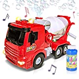 ArtCreativity Bubble Blowing Cement Truck Toy with LED and Sound Effects – 12 Inch Light Up Bump n Go Toy Car for Boys and Girls – Bubble Solution Included – Great Birthday Gift for Kids