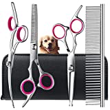 Dog Grooming Scissors Kit with Safety Round Tips, TINMARDA Stainless Steel Professional Dog Grooming Shears Set – Thinning, Straight, Curved Shears and Comb for Long Short Hair for Dog Cat Pet