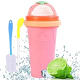 Slushy Maker Cup – Tik Tok Magic Quick Frozen Smoothie Cup, Homemade Slush and Shake Maker, Double Layer Silica Pinch Cup with Spoon & Cleaning Brush for Ice Cream Maker, Milkshake, Summer – Pink New