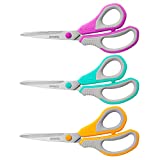 Scissors, QMVESS 8.5″ Multipurpose Scissors for Office 3-Pack Ultra Sharp Scissors All Purpose Comfort-Grip Scissors for School Office Home Sewing Fabric Craft Supplies, Right / Left Handed