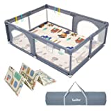 Baby Playpen with Mat, Large Baby Play Yard for Toddler, BPA-Free, Non-Toxic, Safe No Gaps Playards for Babies, Indoor & Outdoor Extra Large Kids Activity Center 79″x59″x26.5″ with 0.4″ Playmat
