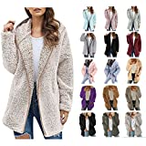 Winter Coats for Womens Plus Size Fleece Jacket Long Sleeve Hooded Cardigan Sweatshirts Open Front Lapel Outerwears