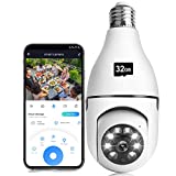 YUOCHY 1080P Light Bulb Camera, Wireless 2.4GHz WiFi Home Security Camera, 360° Surveillance Cam with Motion Detection Alarm Night Vision Light Socket Camera(Included 32G SD Card), (E27)