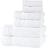 All Design White Bath Towels Set Quick-Dry, Soft, High Absorbent 100% Cotton Towels for Bathroom Guests Pool Gym Camp Travel College Dorm (6 Piece Towel Set, White)