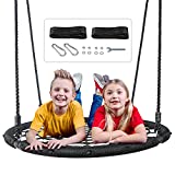 SUPER DEAL Largest 48″ Spider Web Tree Swing Set 700lbs Extra Large Platform Round Net Swing 71inch Adjustable Hanging Ropes – Attaches to Trees or Existing Swing Sets for Multiple Kids or Adult …