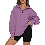 Womens Oversized Sweatshirt Long Sleeve Solid Pullover Quarter Zip Sweater Top Teen Girls Christmas Fall Y2K Clothes