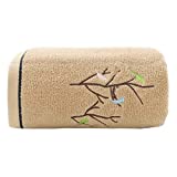 Pidada Bath Towel Embroidered Bird Tree Pattern 100% Cotton Soft Absorbent Towels for Bathroom 1 Pack 27.6 x 55 Inch (Brown)