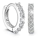 925 Sterling Silver Hoop Earrings for Women Teen Girls | Small Zircon Inlay Hoops Stud Earring Fashion Jewelry Gift (one row zircon)