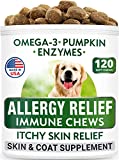 BARK&SPARK Allergy Relief Dog Treats – Omega 3 + Pumpkin + Enzymes – Itchy Skin Relief – Seasonal Allergies – Anti-Itch & Hot Spots – Immune Supplement – Made in USA – Chicken Flavor Soft Chews