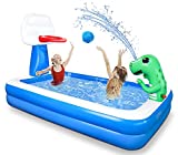 Inflatable Pool, Kiddie Pool with Basketball Hoop and Dinosaur Sprinkler, Swimming Pool for Kids Boys Girls Age 3+ Year Old, Kid Pool for Backyard Water Party