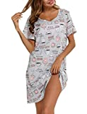ENJOYNIGHT Women’s Sleepwear Cotton Sleep Tee Short Sleeves Print Sleepshirt (X-Large, Coffee Cup)