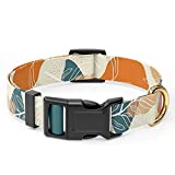 Rnivvi Dog Collar, Adjustable Classic Dog Collars for Medium Dogs, Cute Puppy Collar for Boy and Girl Dogs, Soft Nylon Pet Collar with Quick Release Buckle for Walking Running, Boho Abstract Leaves