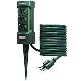 K KASONIC Outdoor Power Stake, Kasonic 6-Outlet 9 ft Extension Cord Power Strip, Double Sided with Weatherproof Safety Flip Covers, ETL Certified Multi-Outlets (Outdoor)