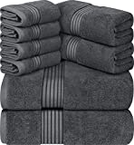 Utopia Towels – 600 GSM 8-Piece Premium Towel Set, 2 Bath Towels, 2 Hand Towels and 4 Washcloths -100% Ring Spun Cotton – Machine Washable, Super Soft and Highly Absorbent (Grey)