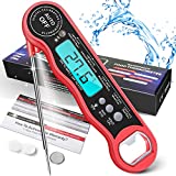 Meat Thermometer Instant Read Digital Kitchen Thermometer BBQ Thermometer with 3s Instant Reading, IPX7 Waterproof and LCD Display (Red)