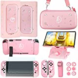 GUTIAL Accessories Kit for Nintendo Switch – Pink Cute Accessories Bundle Girly Style Pack for girls with Travel Carrying Case and Dockable Cover Case, Screen Protector, kawaii Stand, Thumb Grips