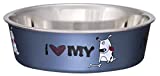 Loving Pets Bella Bowl Designer & Expressions Dog Bowl, Small, I Love My Dog, Steel Blue