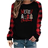 Christmas Shirts for Women 2022 Fall Fashion Raglan Long Sleeve Pullover Sweatshirt Buffalo Plaid Xmas Print Tops