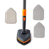 CLEANHOME Tile Tub Scrubber Brush with 3 Different Function Cleaning Heads and 52″ Extendable Long Handle-No Scratch Shower Brush for Cleaning Bathroom Kitchen Toilet Wall Sink,Grey