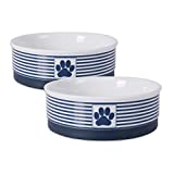 Bone Dry Paw & Patch Ceramic Pet Collection, Medium Set, 6×2″, Nautical Blue, 2 Piece