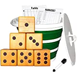 Jungle Gym Kingdom Yardzee & Yard Farkle Giant Wooden 6 Dice Set for Outdoor Fun Lawn Games Picnic Barbeque Party Tailgaiting & Special Events with Collapsible Bucket & Lid Scorecards & Markers