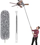 Microfiber Duster with Extension Pole(Stainless Steel), Extra Long 100 inches, with Bendable Head, Extendable Duster for Cleaning High Ceiling Fan, Interior Roof, Cobweb, Gap Dust- Wet or Dry Use