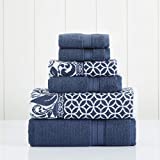 Modern Threads Trefoil Filigree 6-Piece Reversible Yarn Dyed Jacquard Towel Set – Bath Towels, Hand Towels, & Washcloths – Super Absorbent & Quick Dry – 100% Combed Cotton