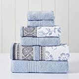 Modern Threads 6-Piece Yarn Dyed Jacquard/Solid Towel Set Ophelia Blue, Standard