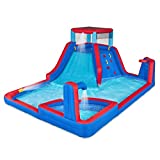 Sunny & Fun Four Corner Inflatable Water Slide Park – Heavy-Duty for Outdoor Fun – Climbing Wall, Slide & Deep Pool – Easy to Set Up & Inflate with Included Air Pump & Carrying Case