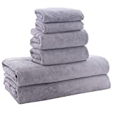 MOONQUEEN Ultra Soft Towel Set – Quick Drying – 2 Bath Towels 2 Hand Towels 2 Washcloths – Microfiber Coral Velvet Highly Absorbent Towel for Bath Fitness, Bathroom, Sports, Yoga, Travel-Grey 6 Pcs